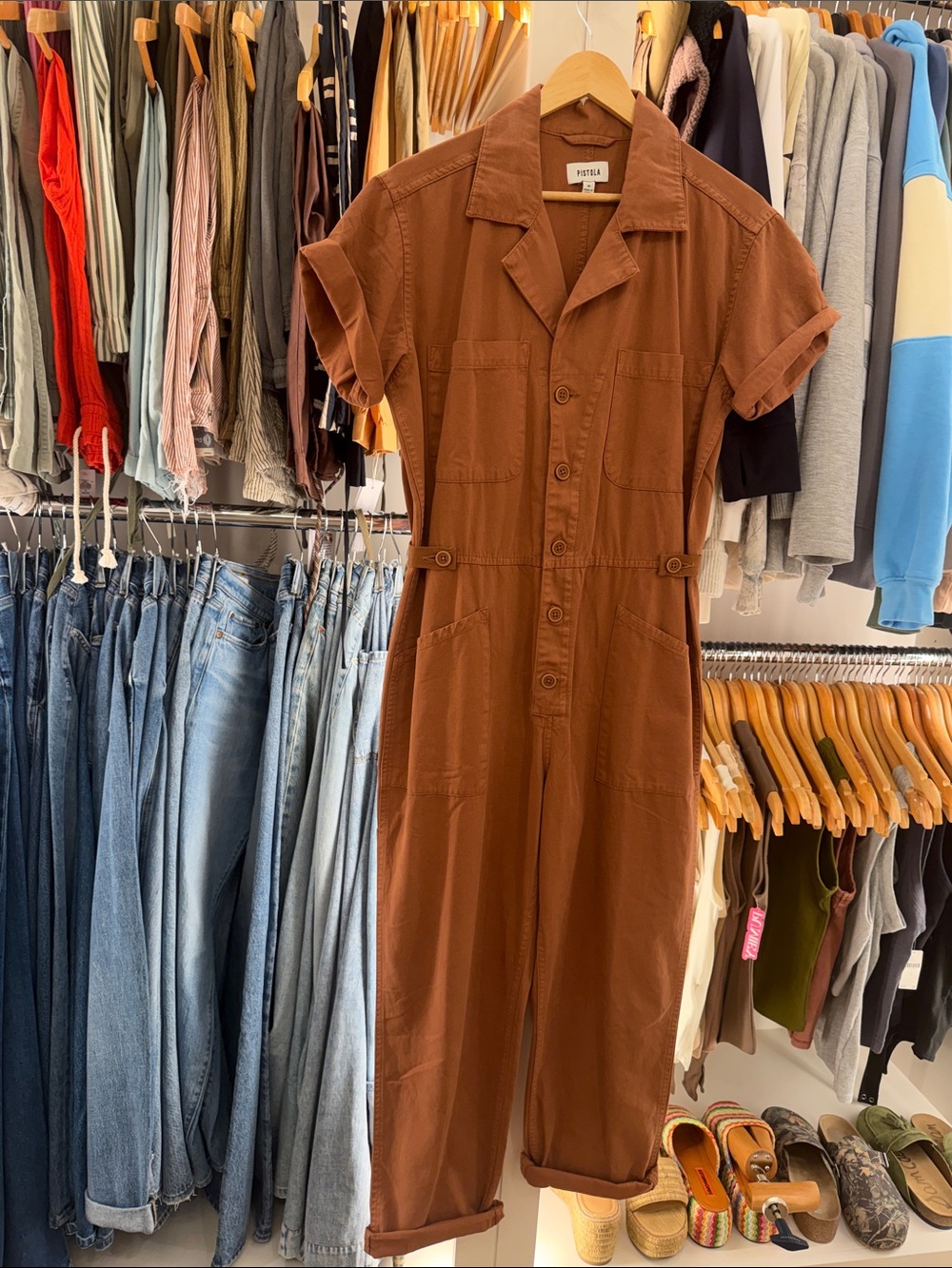 pistola Rust Brown Short-Sleeve Utility Jumpsuit
